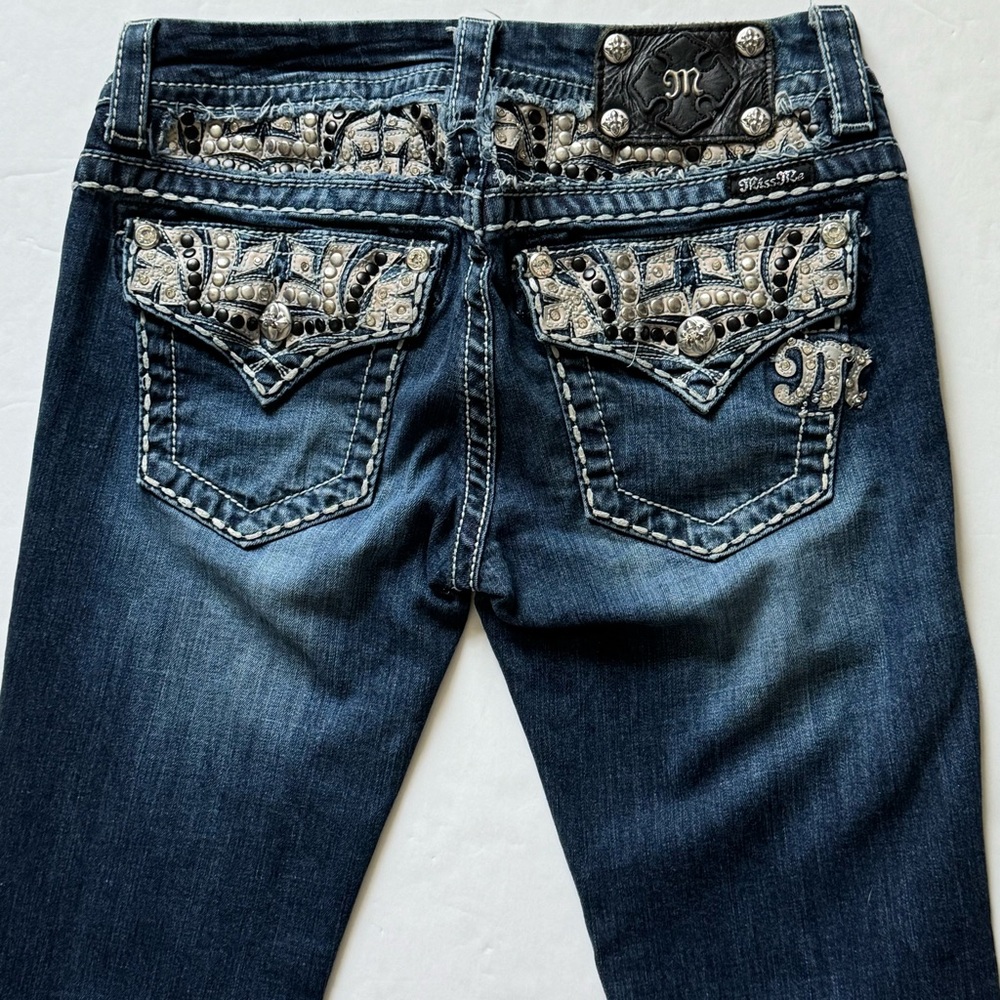 Miss Me Bootcut Jeans Womens 27 Dark Wash Y2K Bling Jewels Embellished Low Rise